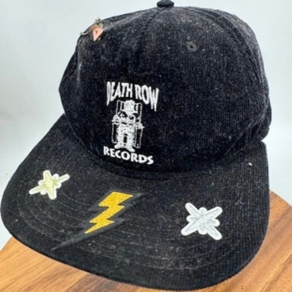 Death‎ Row Records corduroy Snapback Hat Mens OSFM Black Lightning Bolt Hip Hop